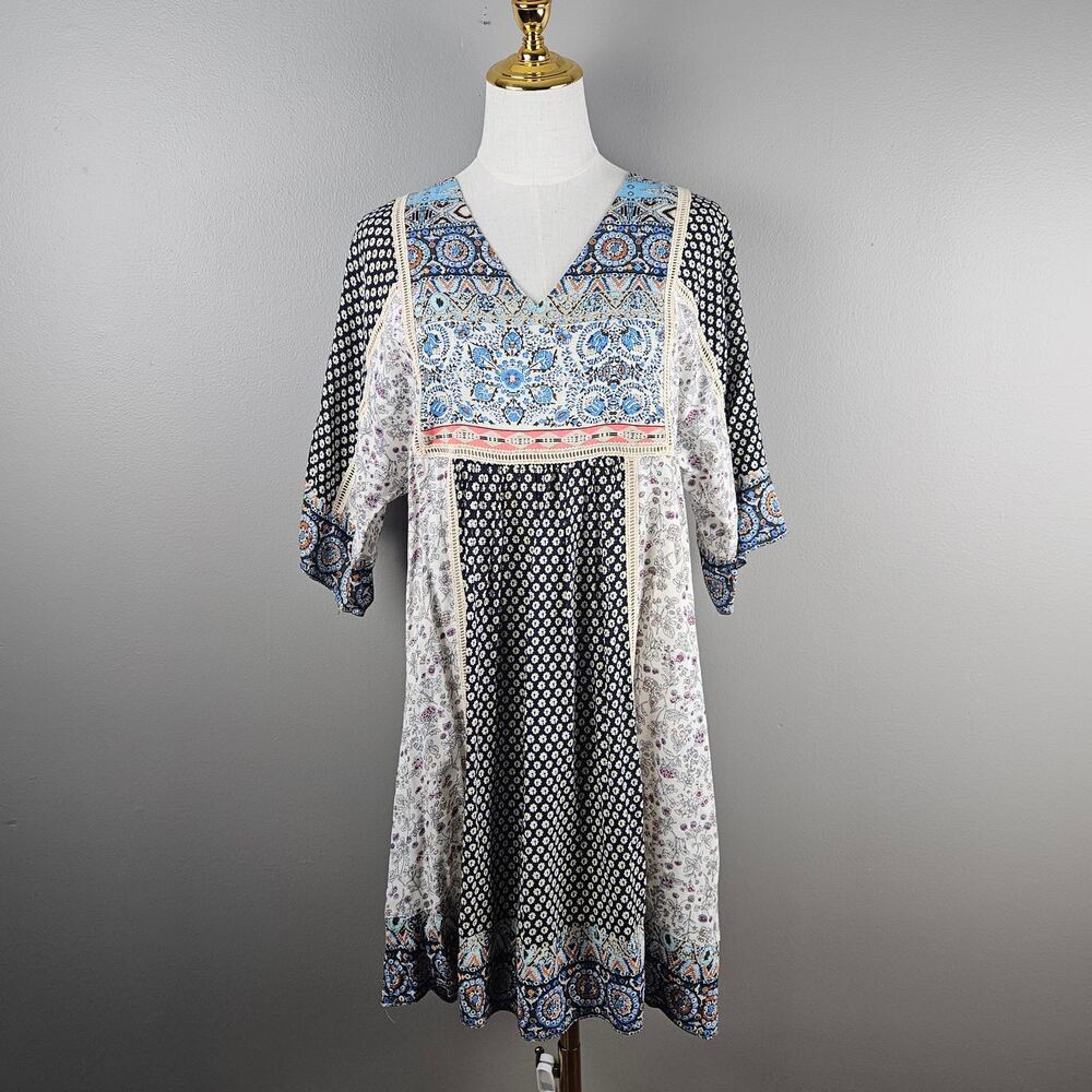 Sundance Boho Patchwork Midi Dress  Cottagecore Folk Prairie Size XS